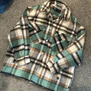 Zara Green and Brown Plaid Jacket
